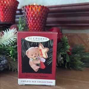 Vintage 1996 KEEPSAKE the Label Ornament Baby's First Christmas Bear